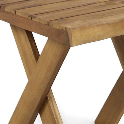 Harley Outdoor Side Table, X Legs, Square 18 Inch Brown Acacia Wood