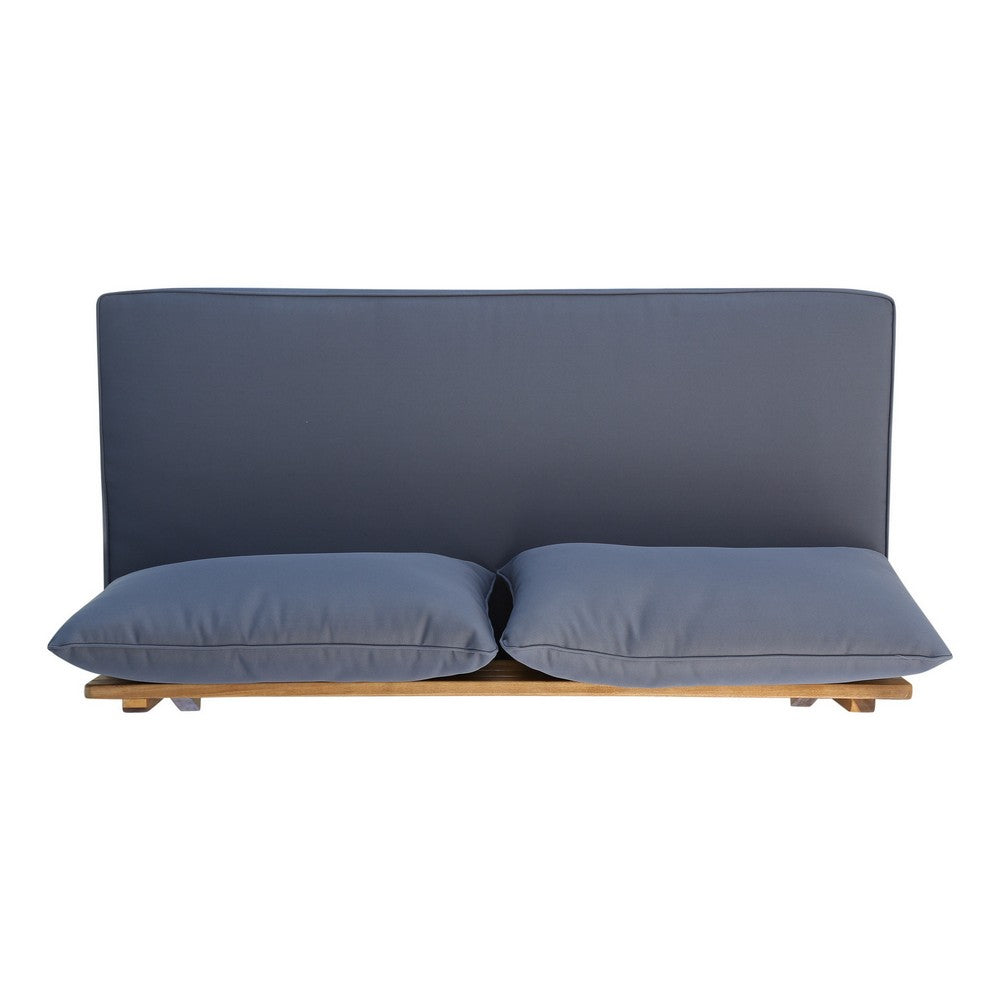 Almo Outdoor Loveseat Bench, Gray Fabric, 49 Inch Brown Acacia Wood