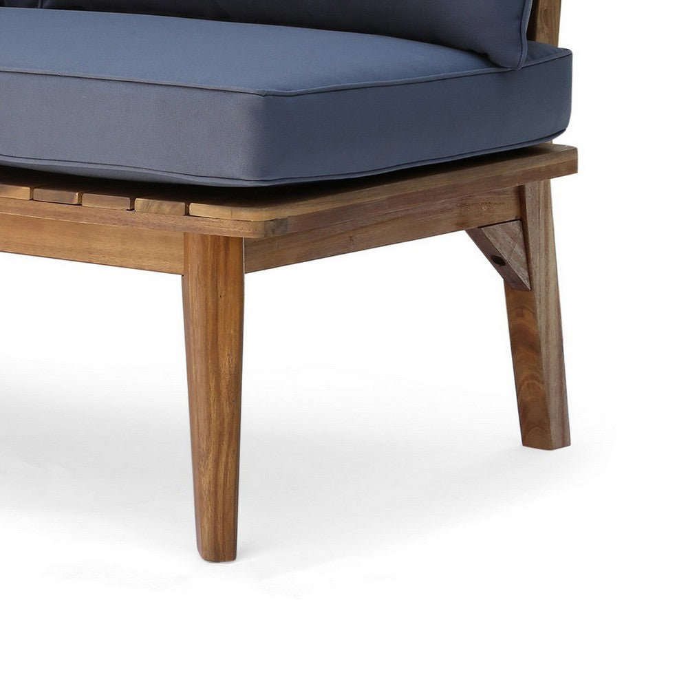 Almo Outdoor Loveseat Bench, Gray Fabric, 49 Inch Brown Acacia Wood