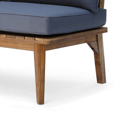 Almo Outdoor Loveseat Bench, Gray Fabric, 49 Inch Brown Acacia Wood
