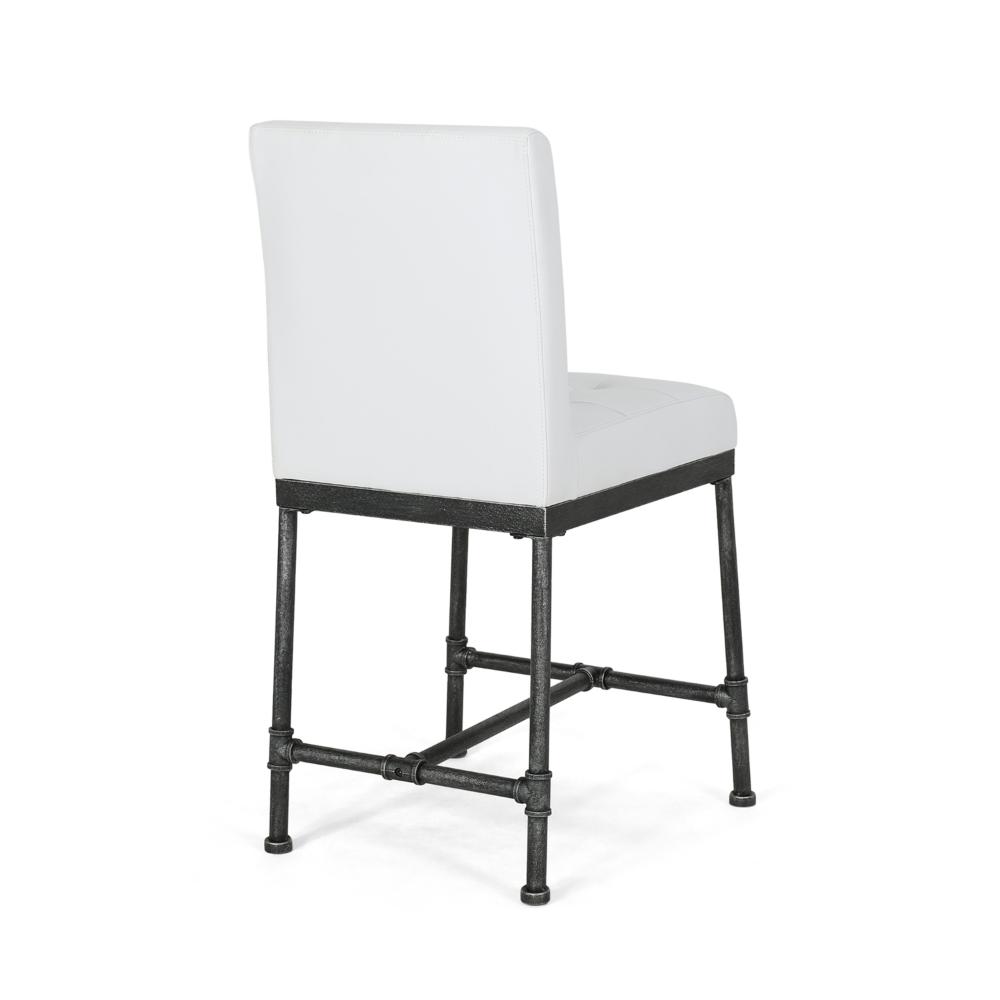 Bruke Counter Height Chair Set of 2, White Tufted Faux Leather, Metal