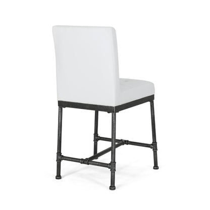 Bruke Counter Height Chair Set of 2, White Tufted Faux Leather, Metal