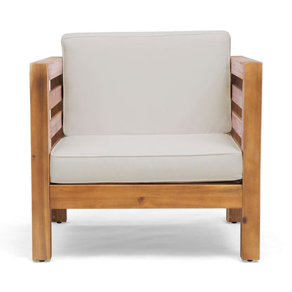 Carie Outdoor Accent Chair, Beige, Soft Cushions, Brown Acacia Wood