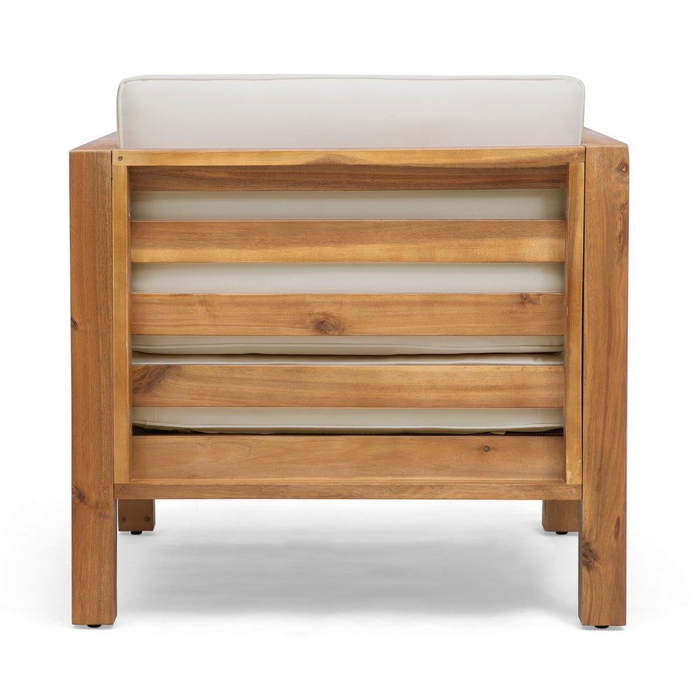 Carie Outdoor Accent Chair, Beige, Soft Cushions, Brown Acacia Wood