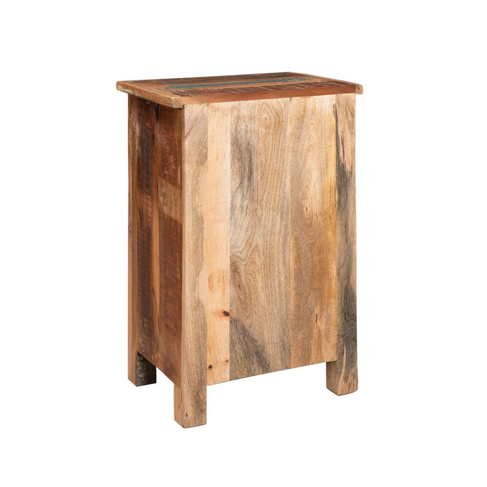 Cherry End Table, Distressed Painted Drawer and Cabinet, Brown Wood