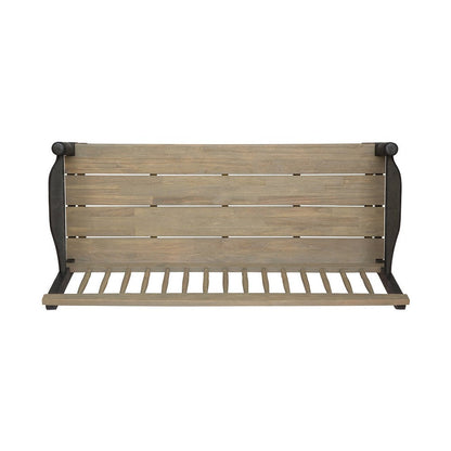 Ikra Outdoor Bench with Shelf, 51 Inch Carved Gray Acacia Wood, Black