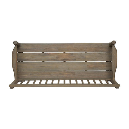 Ikra Outdoor Bench, Built-In Shelf, 51 Inch, Carved Gray Acacia Wood