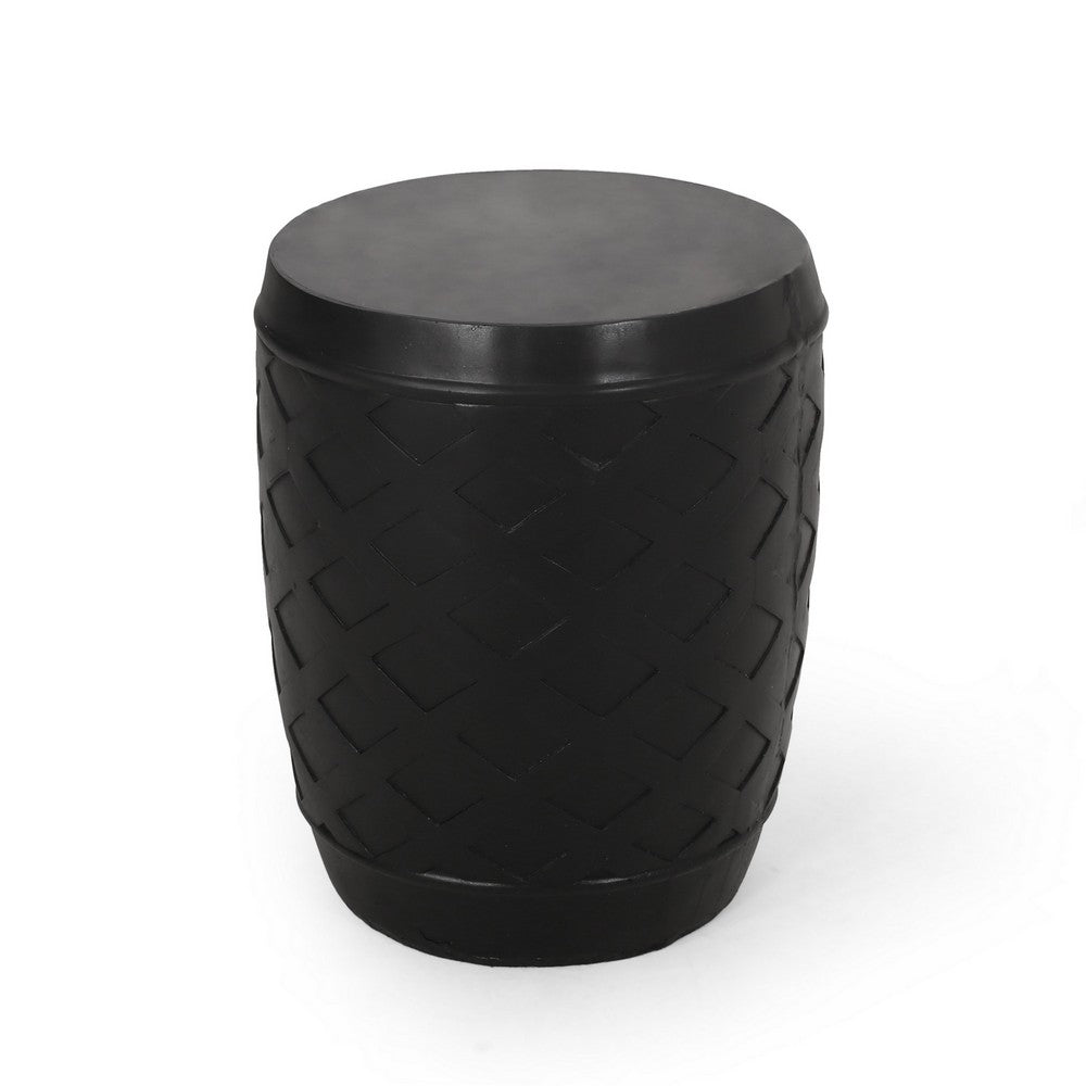 Outdoor Side End Table, 16 Inch Lattice Pattern, Black Concrete Finish