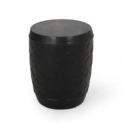 Outdoor Side End Table, 16 Inch Lattice Pattern, Black Concrete Finish