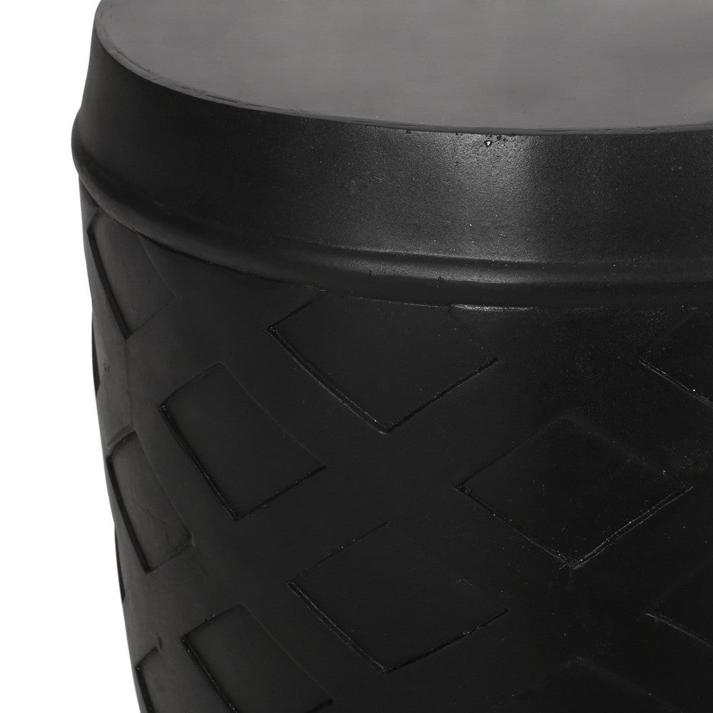 Outdoor Side End Table, 16 Inch Lattice Pattern, Black Concrete Finish