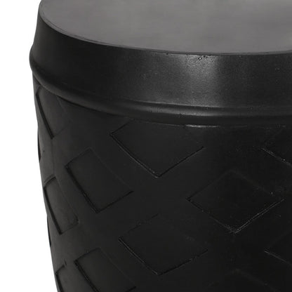 Outdoor Side End Table, 16 Inch Lattice Pattern, Black Concrete Finish