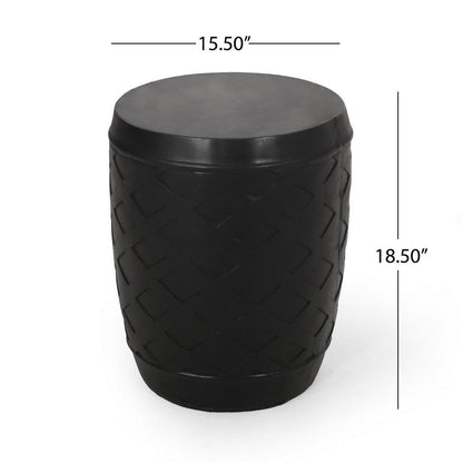 Outdoor Side End Table, 16 Inch Lattice Pattern, Black Concrete Finish
