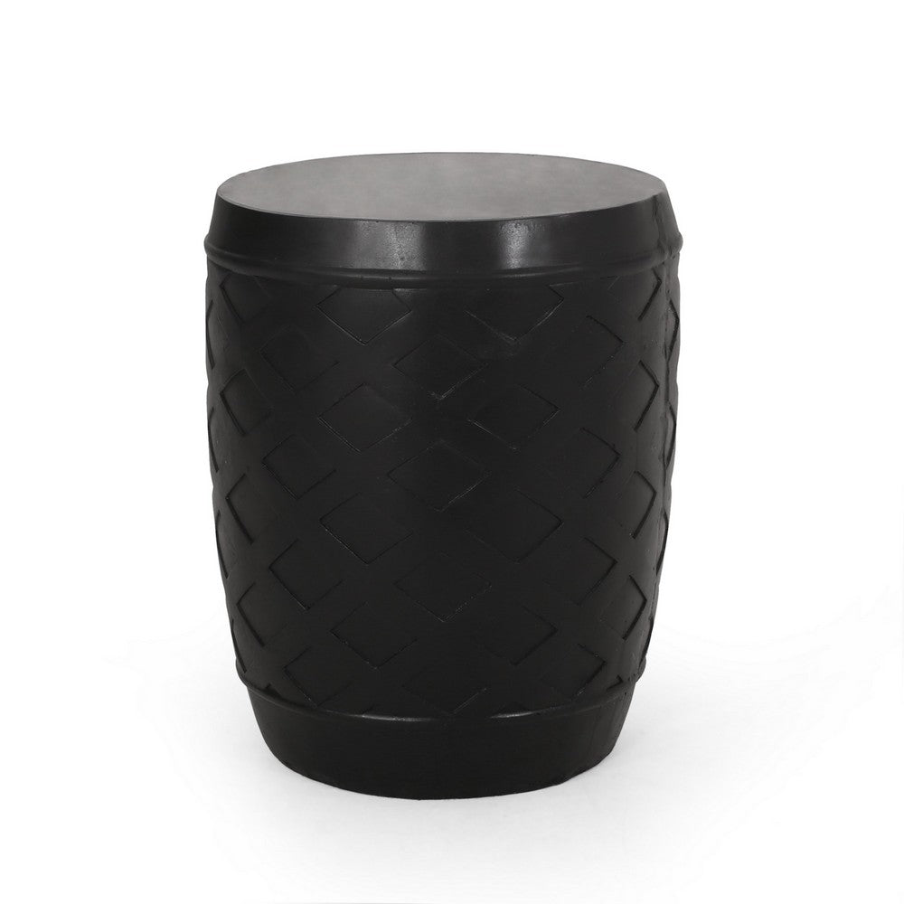 Outdoor Side End Table, 16 Inch Lattice Pattern, Black Concrete Finish