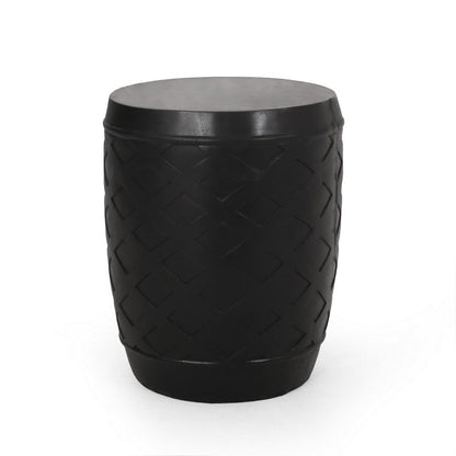 Outdoor Side End Table, 16 Inch Lattice Pattern, Black Concrete Finish
