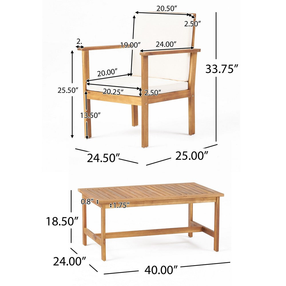 3pc Set with 2 Outdoor Club Chairs and Coffee Table in Acacia Wood