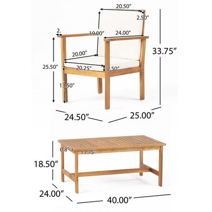 3pc Set with 2 Outdoor Club Chairs and Coffee Table in Acacia Wood