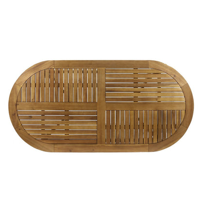 Outdoor Dining Table, 70 Inch Slat Style Oval Top, Teak Acacia Wood