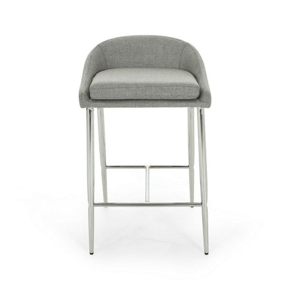 Yoko Set of 2 Counter Stool Chairs, Curved Back, Chrome Iron Legs, Gray Fabric