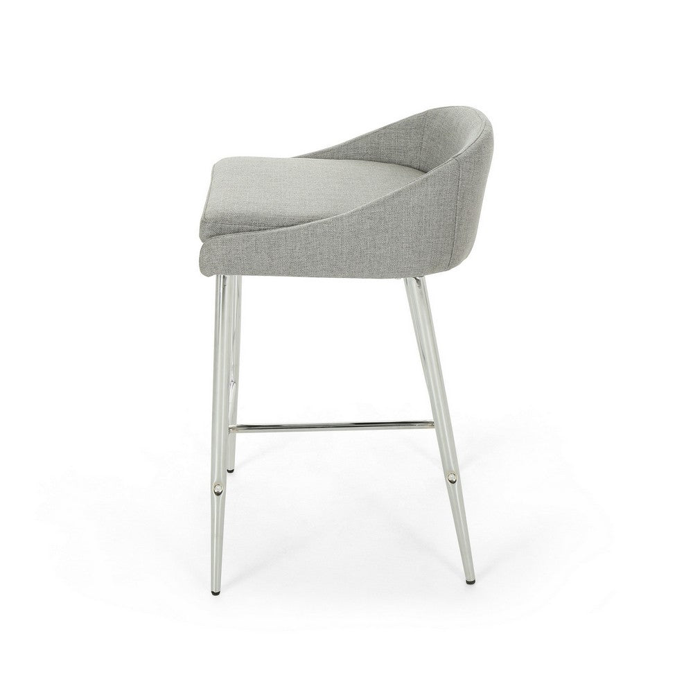 Yoko Set of 2 Counter Stool Chairs, Curved Back, Chrome Iron Legs, Gray Fabric