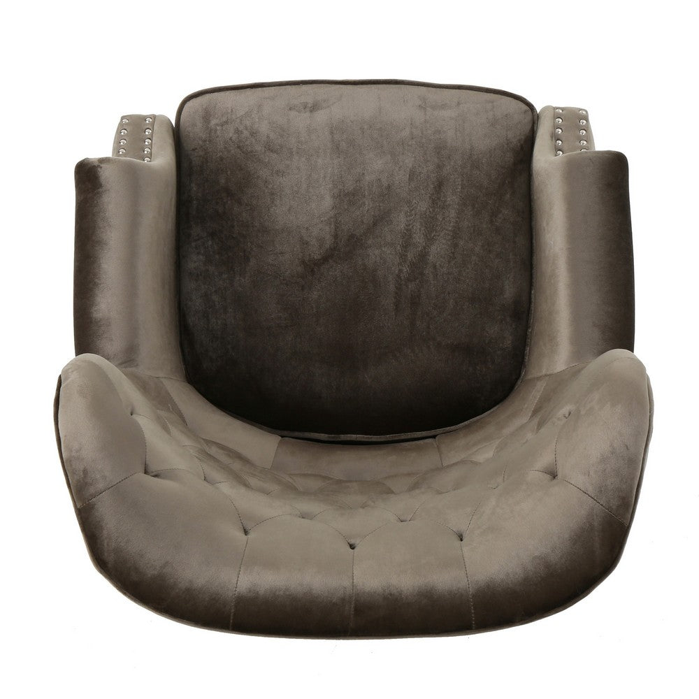 Nire Accent Club Chair, Nailhead Trim, Brown Birch Wood, Gray Velvet