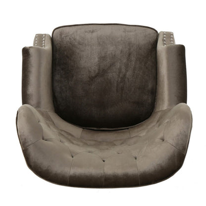 Nire Accent Club Chair, Nailhead Trim, Brown Birch Wood, Gray Velvet