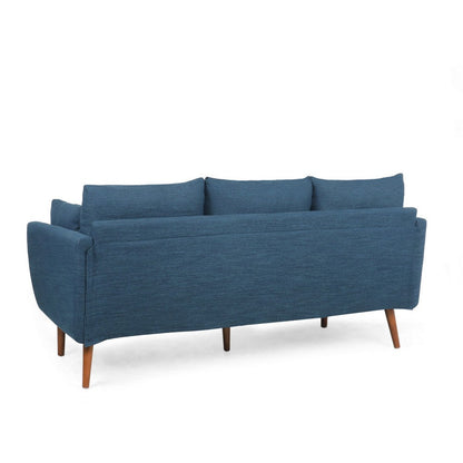 Nate Sofa with 2 Accent Pillows, 77 Inch Birch Wood, Navy Blue Fabric