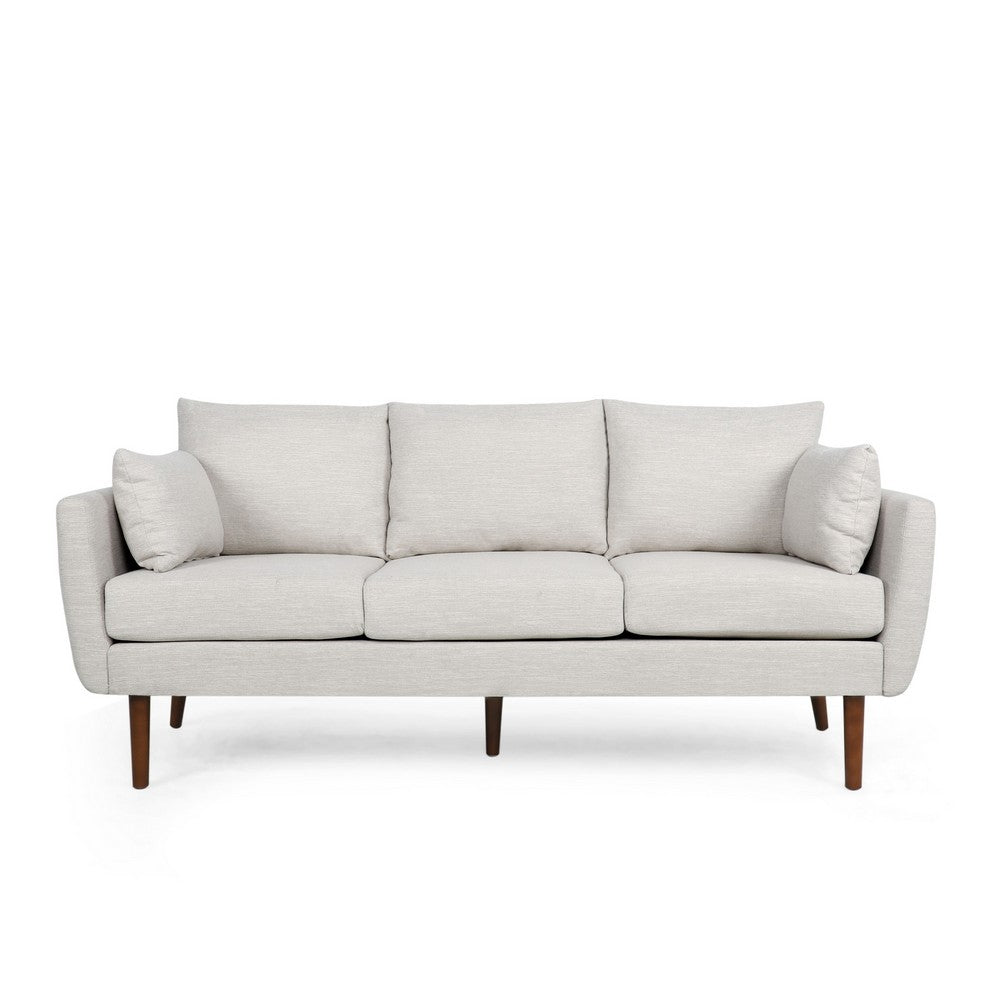 Nate Sofa with 2 Accent Pillows, 77 Inch Birch Wood, Beige Fabric