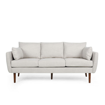 Nate Sofa with 2 Accent Pillows, 77 Inch Birch Wood, Beige Fabric