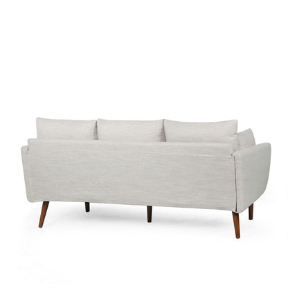 Nate Sofa with 2 Accent Pillows, 77 Inch Birch Wood, Beige Fabric