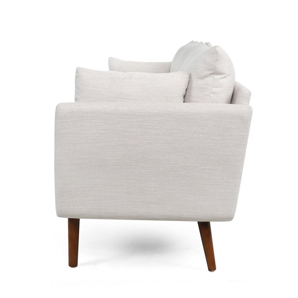 Nate Sofa with 2 Accent Pillows, 77 Inch Birch Wood, Beige Fabric