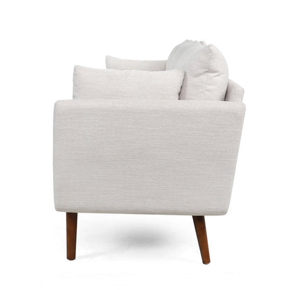 Nate Sofa with 2 Accent Pillows, 77 Inch Birch Wood, Beige Fabric