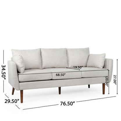 Nate Sofa with 2 Accent Pillows, 77 Inch Birch Wood, Beige Fabric