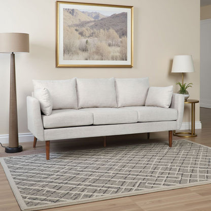 Nate Sofa with 2 Accent Pillows, 77 Inch Birch Wood, Beige Fabric