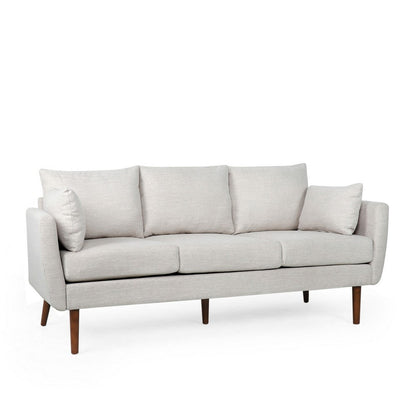 Nate Sofa with 2 Accent Pillows, 77 Inch Birch Wood, Beige Fabric
