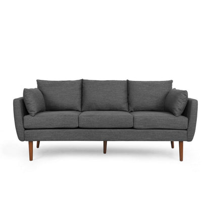 Nate Sofa with 2 Accent Pillows, 77 Inch Birch Wood, Charcoal Gray