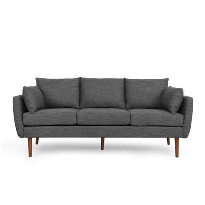 Nate Sofa with 2 Accent Pillows, 77 Inch Birch Wood, Charcoal Gray
