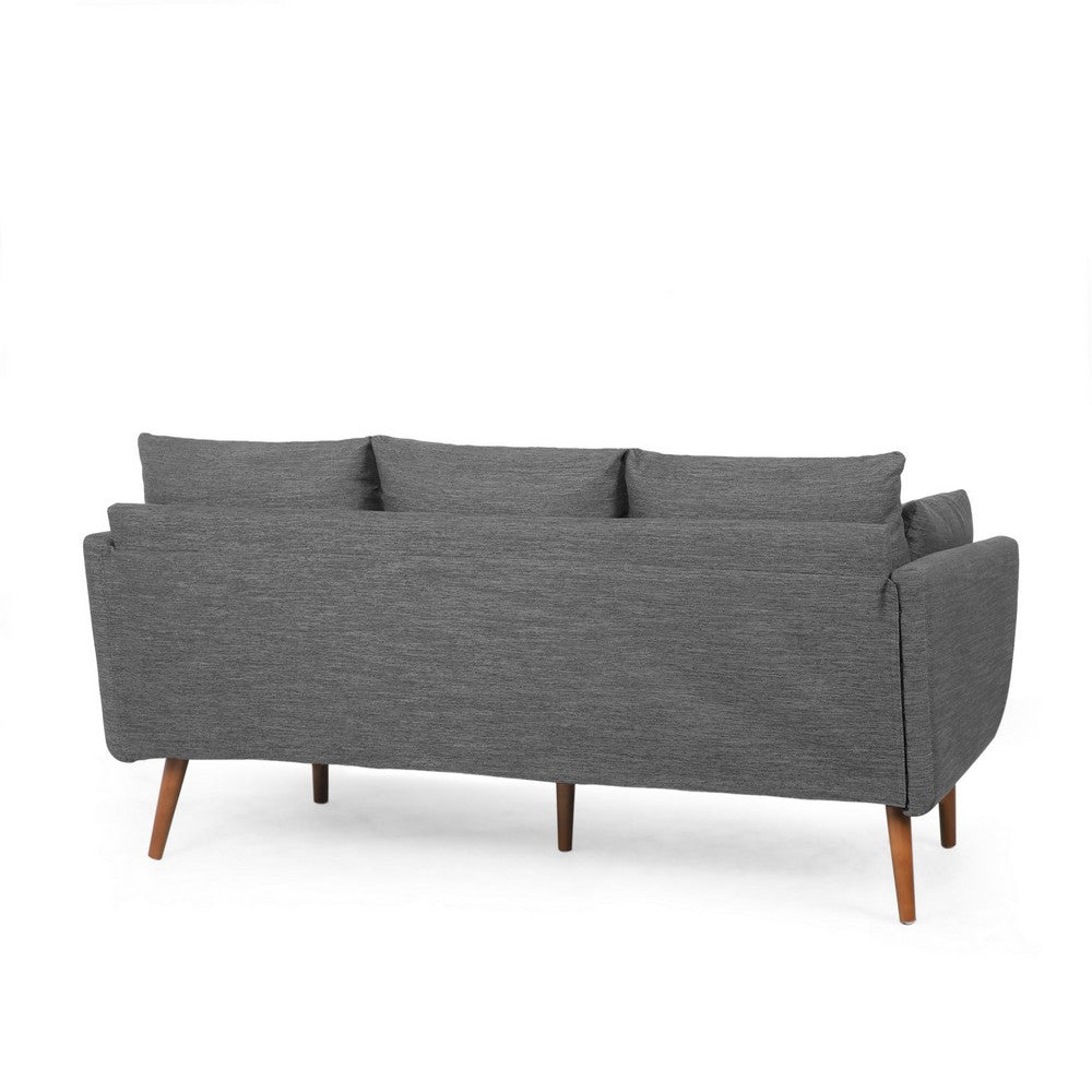 Nate Sofa with 2 Accent Pillows, 77 Inch Birch Wood, Charcoal Gray