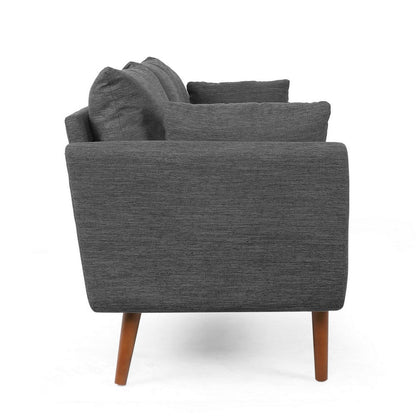 Nate Sofa with 2 Accent Pillows, 77 Inch Birch Wood, Charcoal Gray