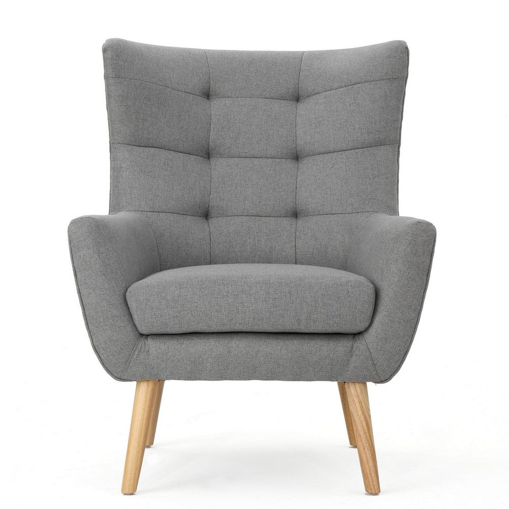 Ranie Accent Club Chair, Rubberwood Legs, Gray Button Tufted Polyester