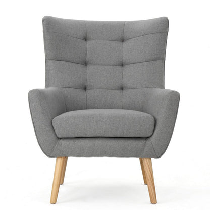 Ranie Accent Club Chair, Rubberwood Legs, Gray Button Tufted Polyester
