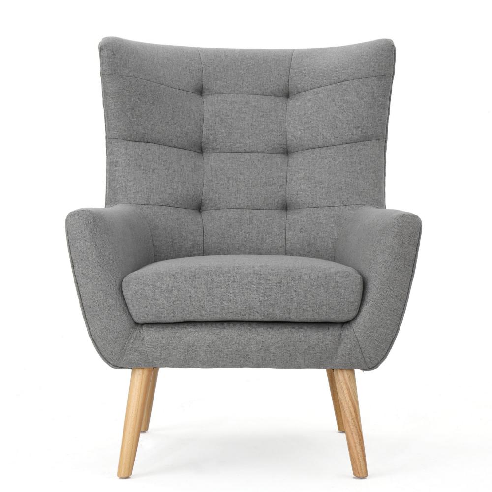Ranie Accent Club Chair, Rubberwood Legs, Gray Button Tufted Polyester