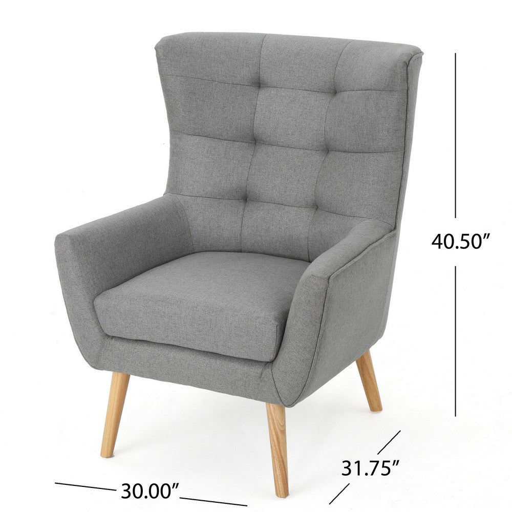 Ranie Accent Club Chair, Rubberwood Legs, Gray Button Tufted Polyester