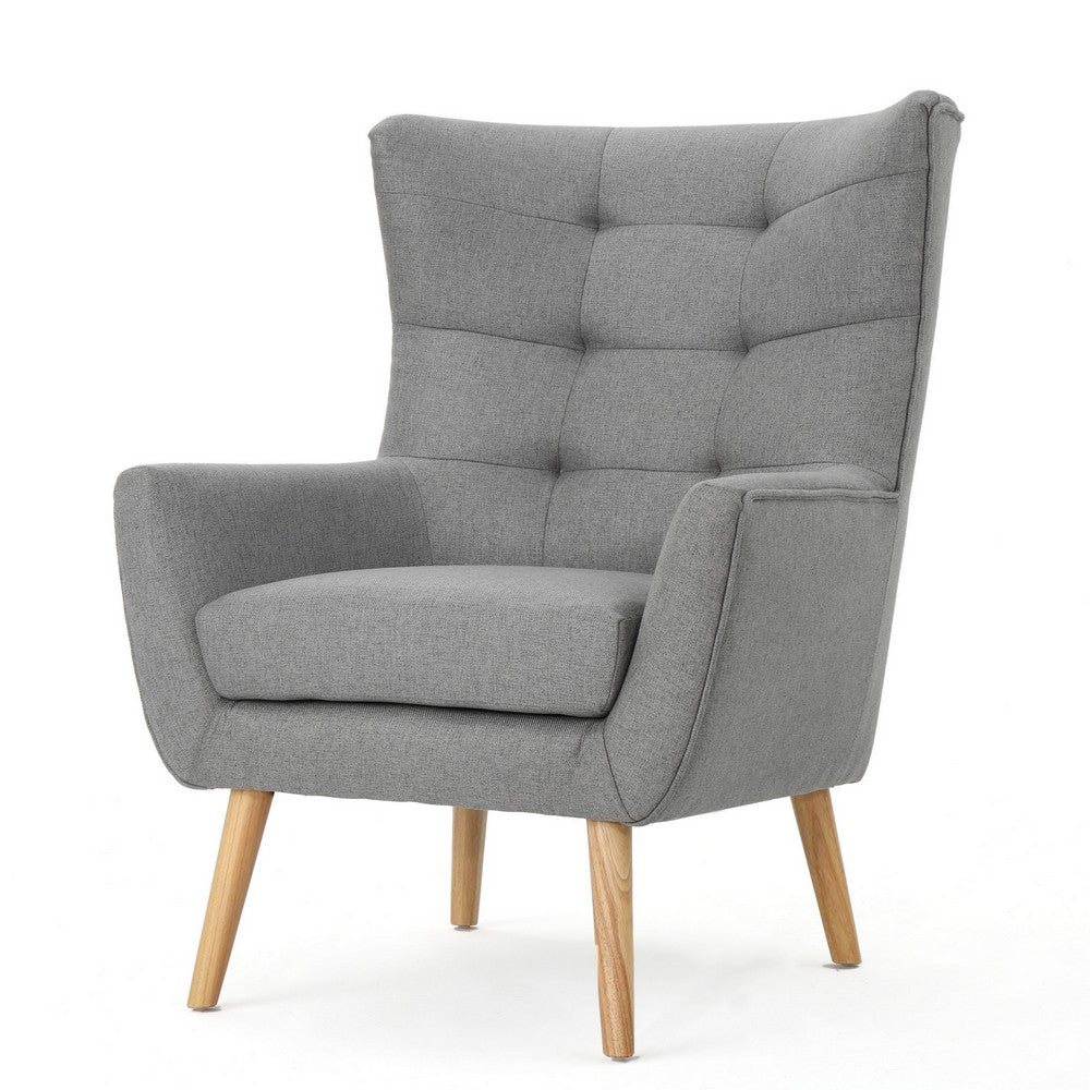 Ranie Accent Club Chair, Rubberwood Legs, Gray Button Tufted Polyester