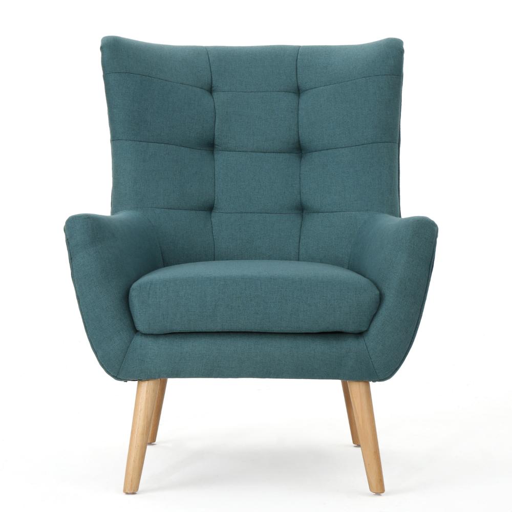 Ranie Accent Club Chair, Rubberwood Legs, Teal Button Tufted Polyester