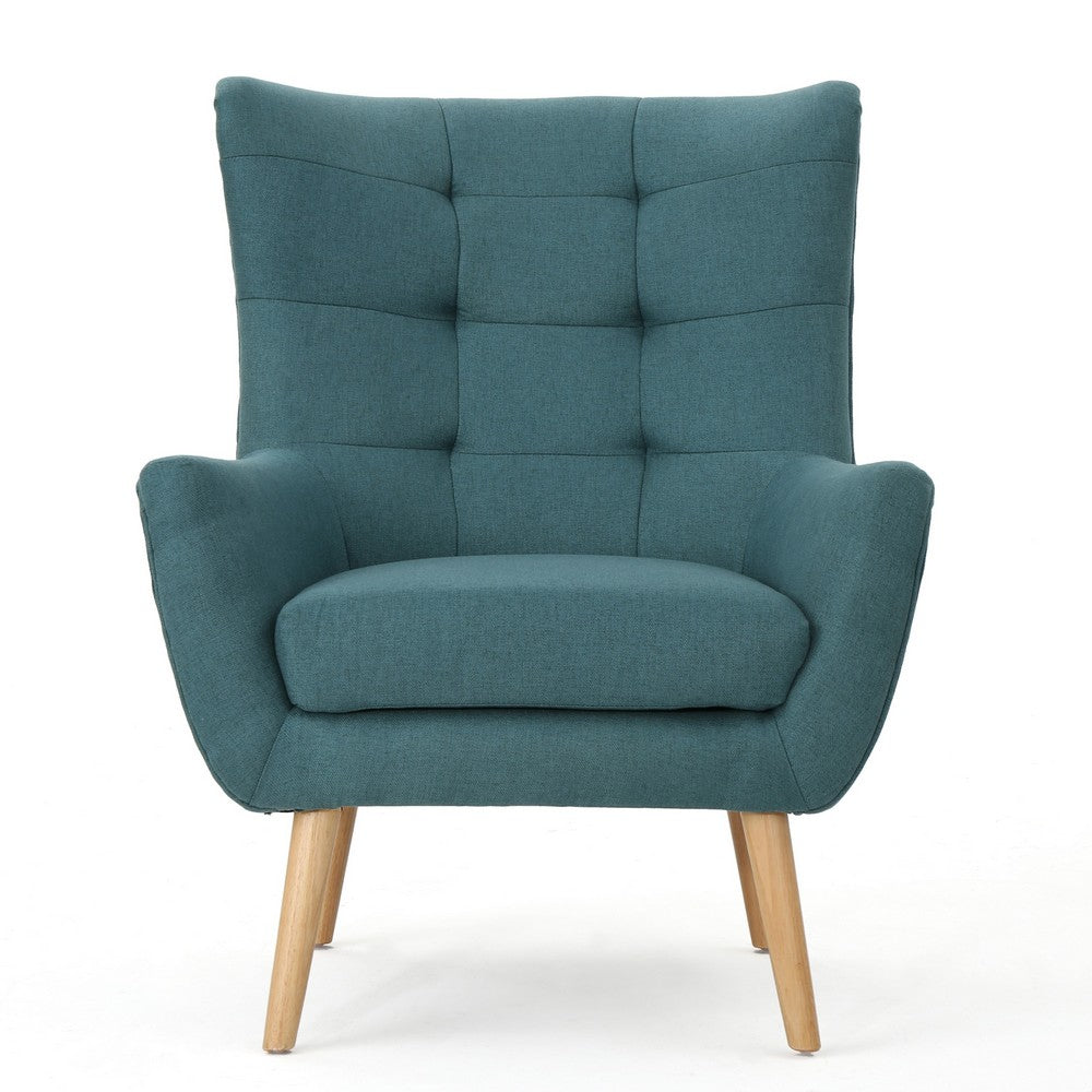 Ranie Accent Club Chair, Rubberwood Legs, Teal Button Tufted Polyester