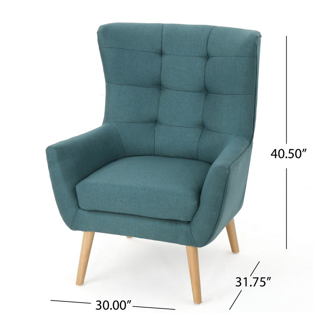 Ranie Accent Club Chair, Rubberwood Legs, Teal Button Tufted Polyester