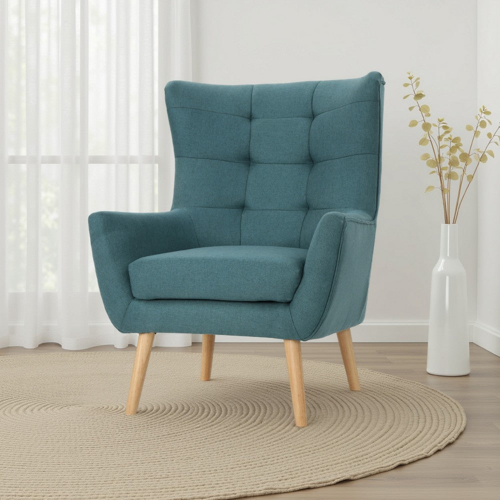 Ranie Accent Club Chair, Rubberwood Legs, Teal Button Tufted Polyester