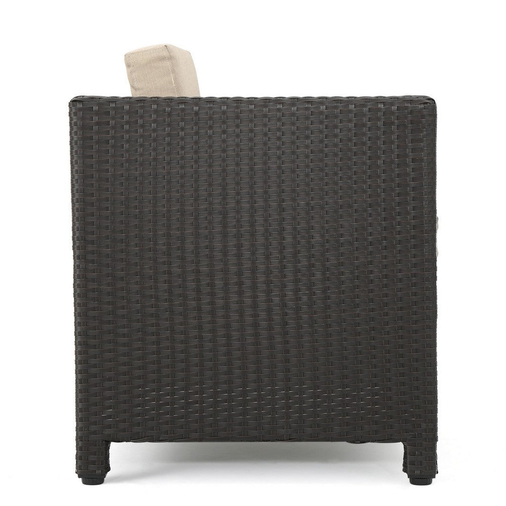 Elza Outdoor Accent Chair, Iron, Brown Faux Rattan Wicker, Beige