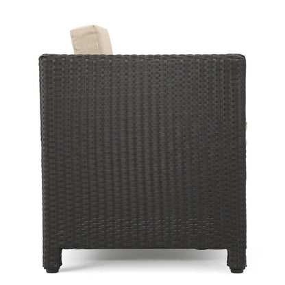 Elza Outdoor Accent Chair, Iron, Brown Faux Rattan Wicker, Beige
