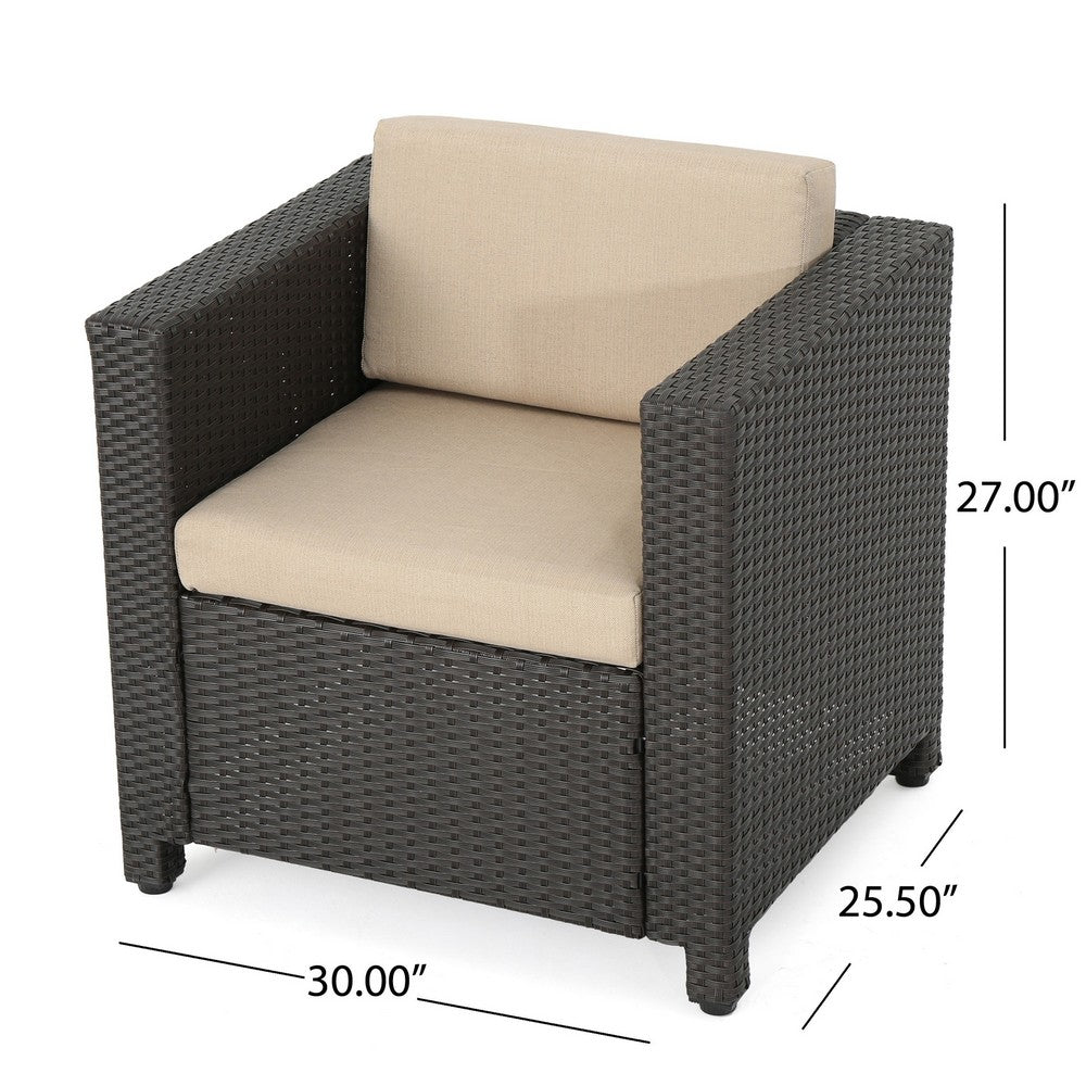Elza Outdoor Accent Chair, Iron, Brown Faux Rattan Wicker, Beige
